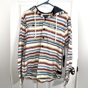Striped Hooded Shirt with Button Front